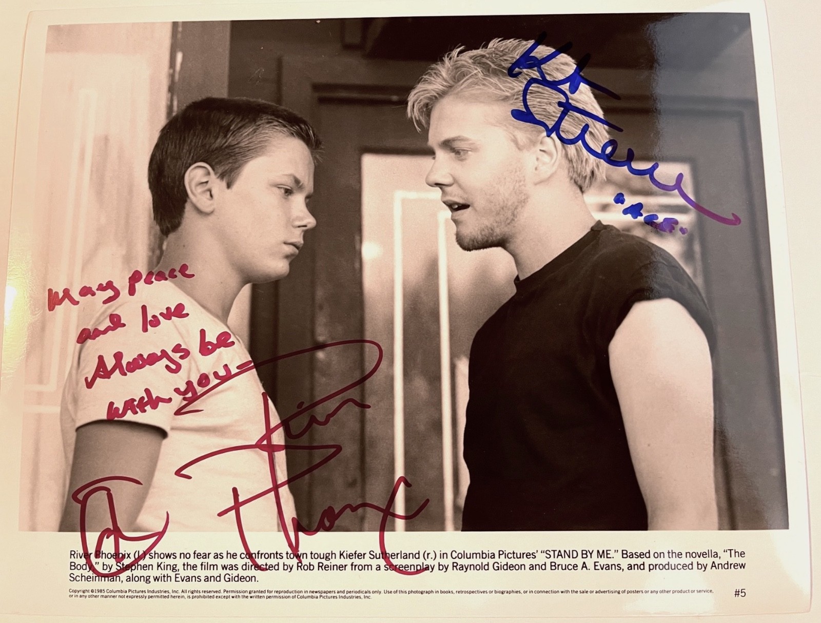 STAND BY ME vintage signed production photo RIVER PHOENIX & KIEFER SUTHERLAND