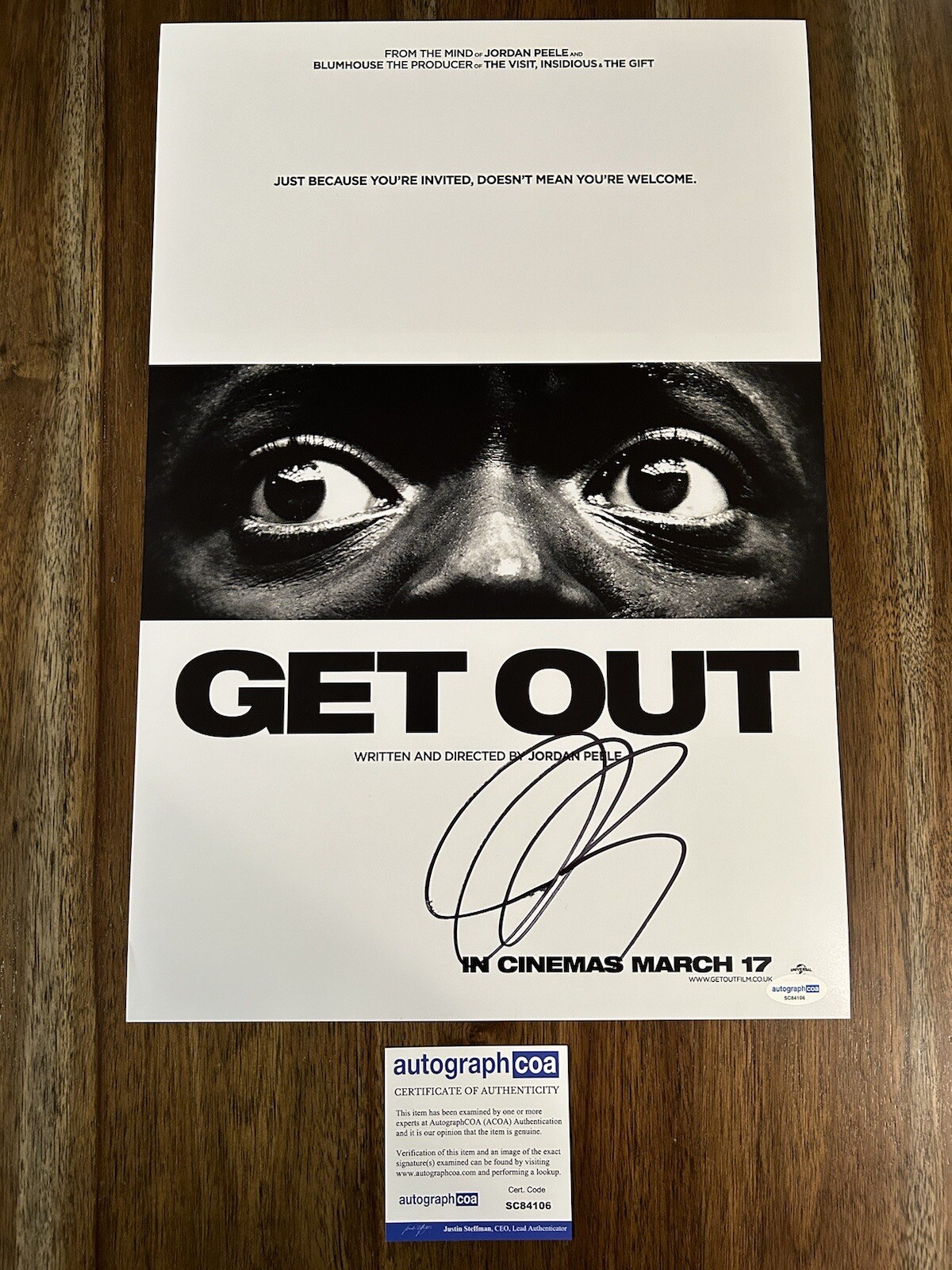 JORDAN PEELE Signed Autographed ‘GET OUT’ 12×18 Photo Director ACOA COA
