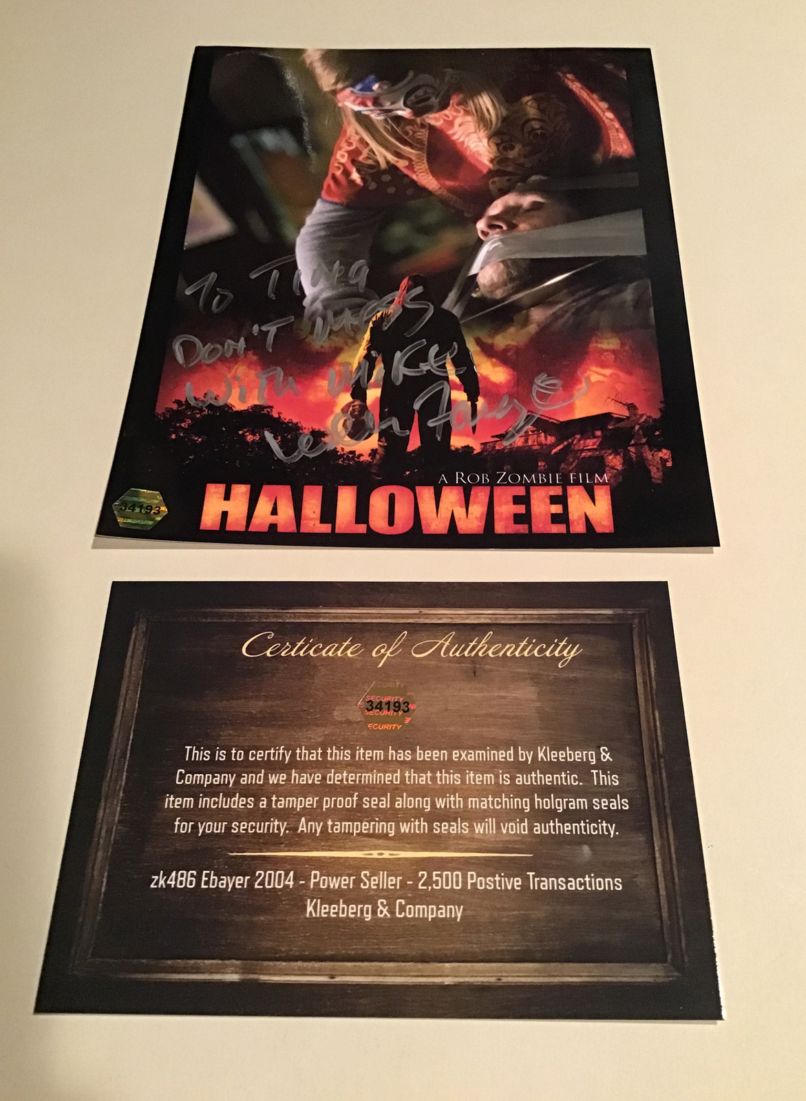 Autograph Halloween WILLIAM FORSYTHE Ronnie 8×10 In The Chair With Saying COA