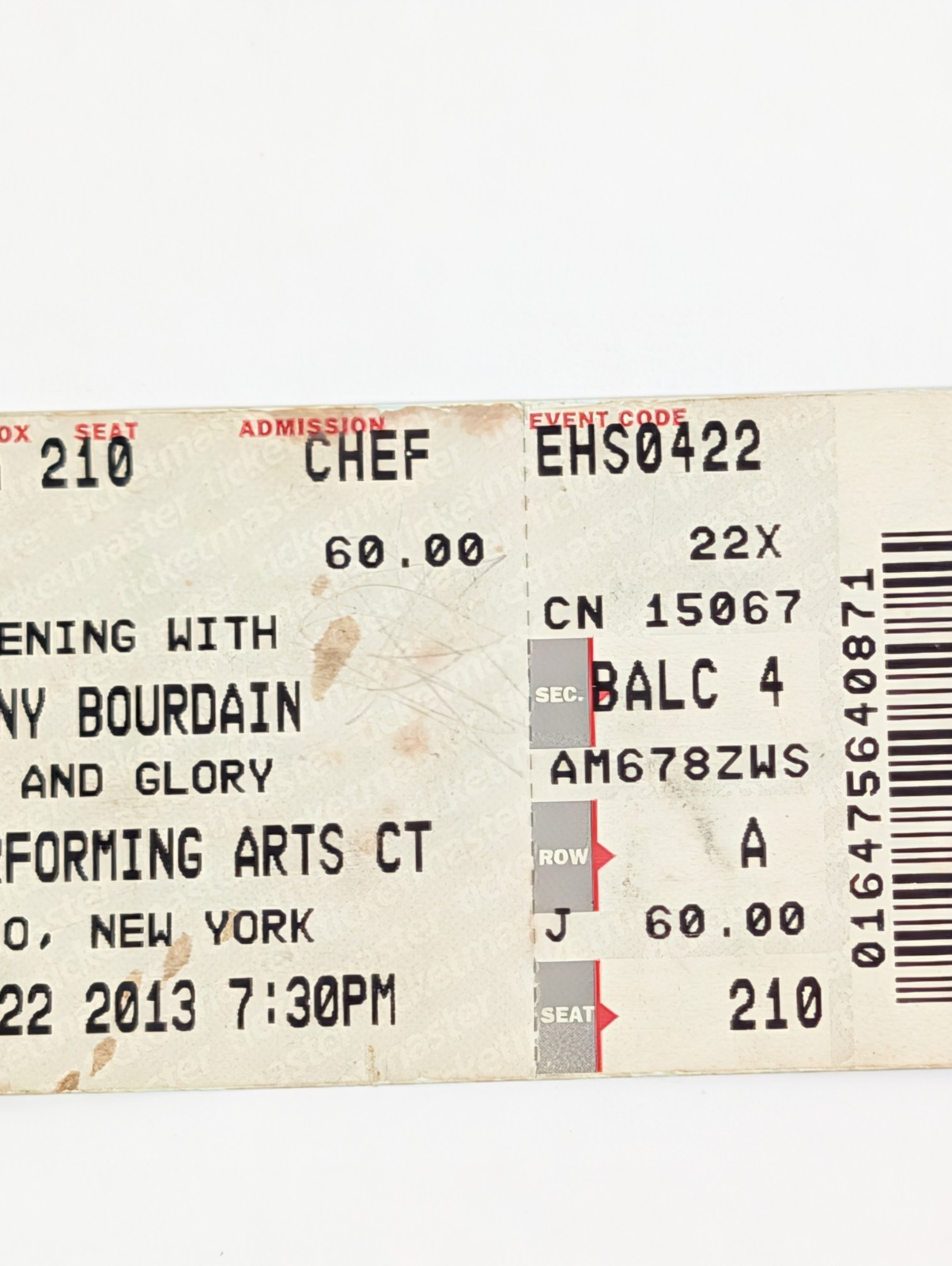 Anthony Bourdain Concert Ticket Shea’s Performing Arts Center Buffalo 2013