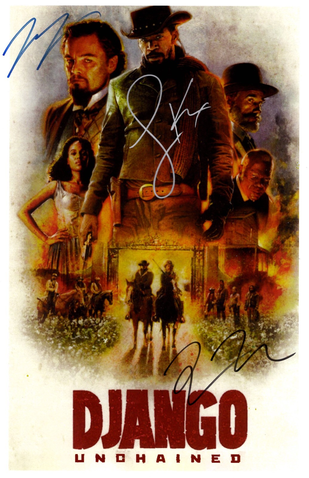 DJANGO UNCHAINED Signed Poster 11×17 Jamie Foxx, Leonardo DiCaprio, and Quentin