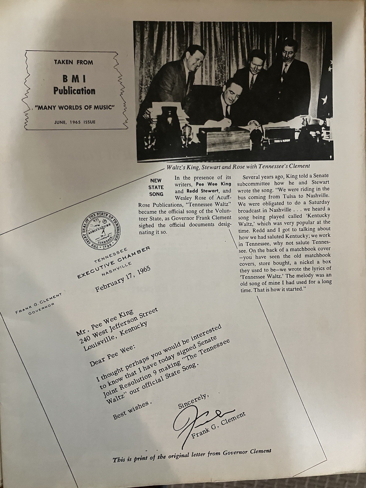 Souvenir Folio Pee Wee King’s Country Music HOF Induction Ceremony 1974 SIGNED!
