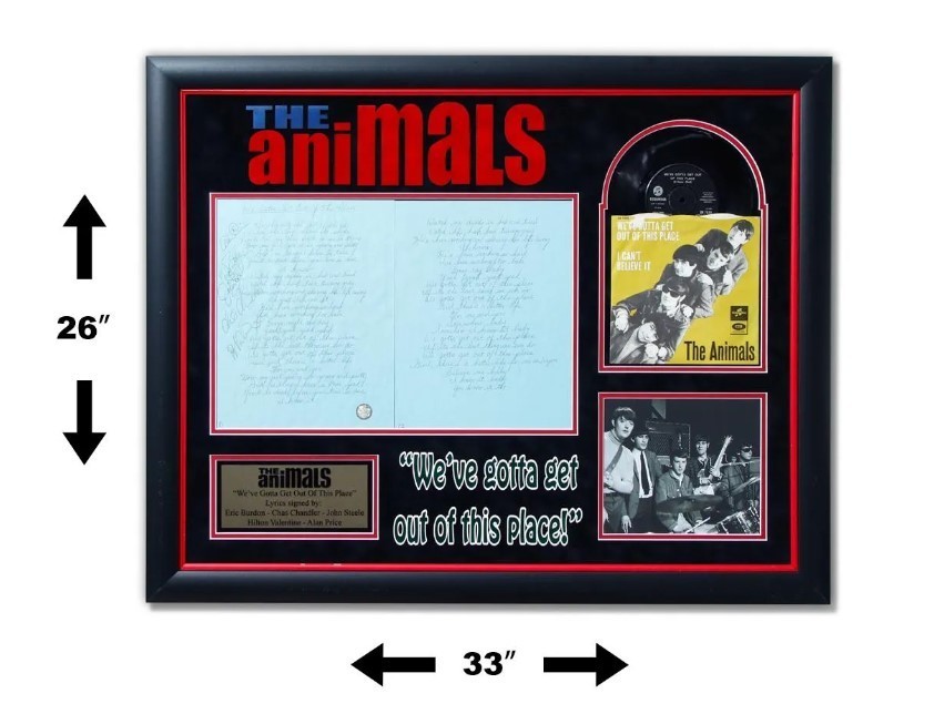 The Animals Handwritten Lyrics Signed Eric Burdon We Gotta Get Out Of This Place