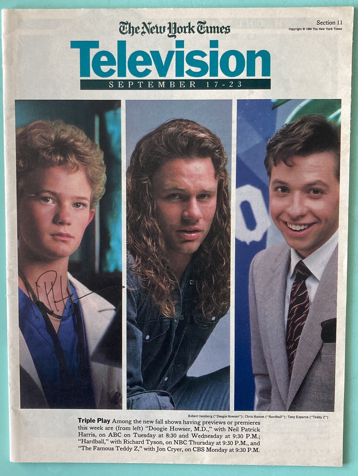 Neil Patrick Harris Signed The New York Times Local TV Guide September 17 1989