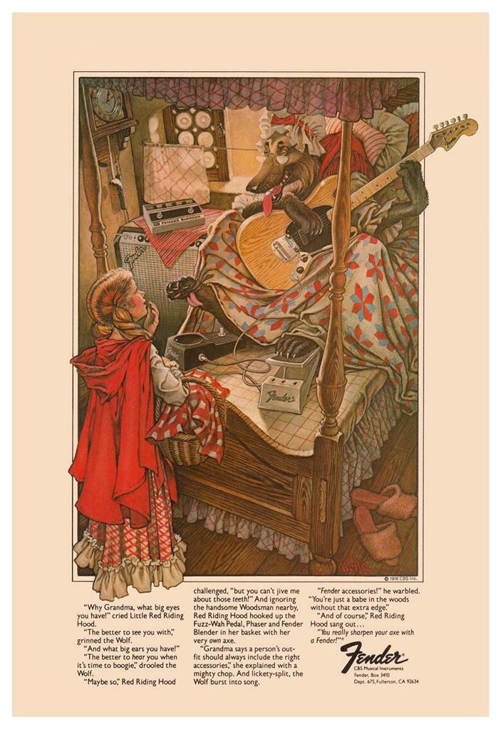 Fender Guitars * POSTER * 24″ Music Store Promo ad 1976 Blender FUZZ Wah Mustang