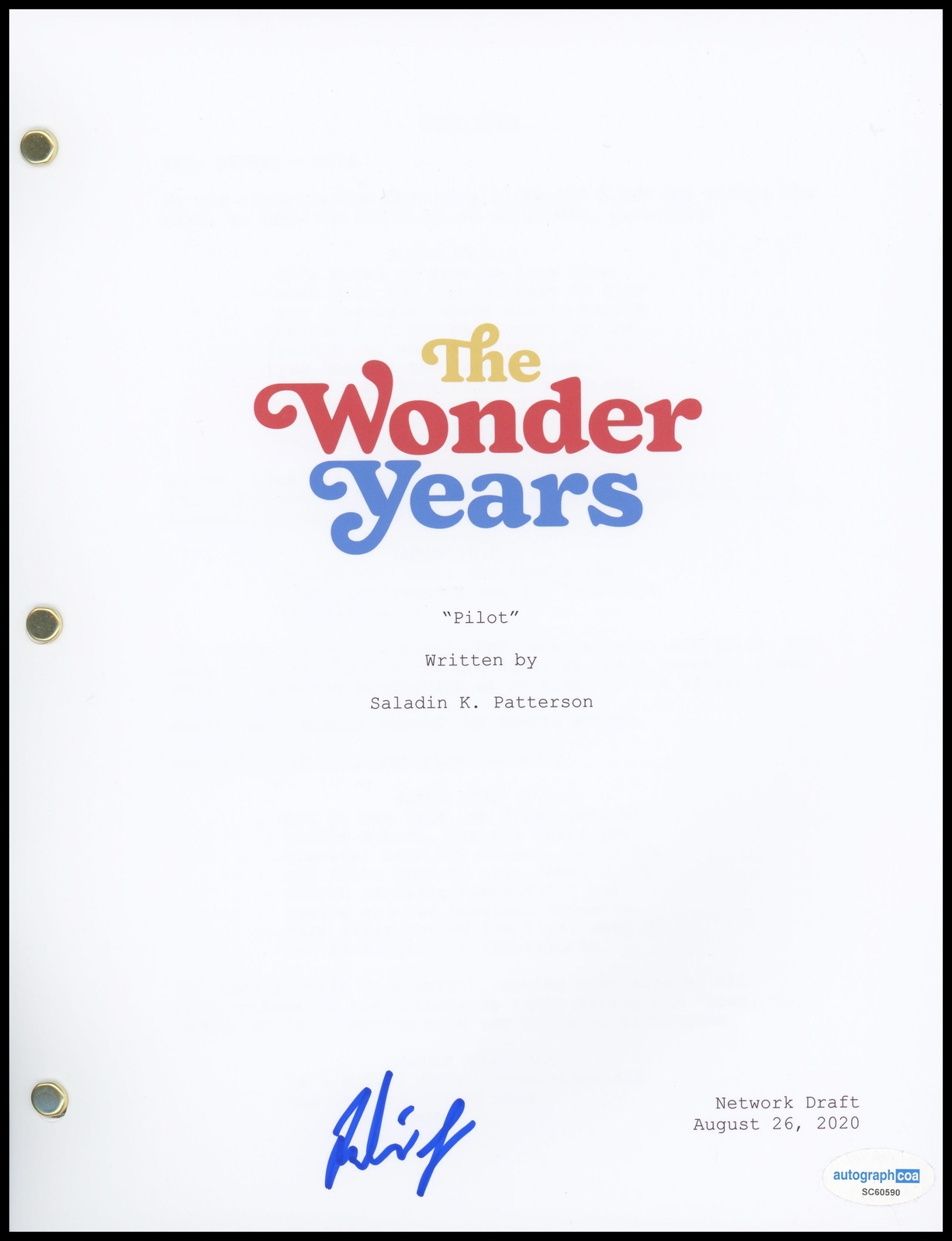 Julian Lerner “The Wonder Years” AUTOGRAPH Signed Pilot Episode Script B ACOA