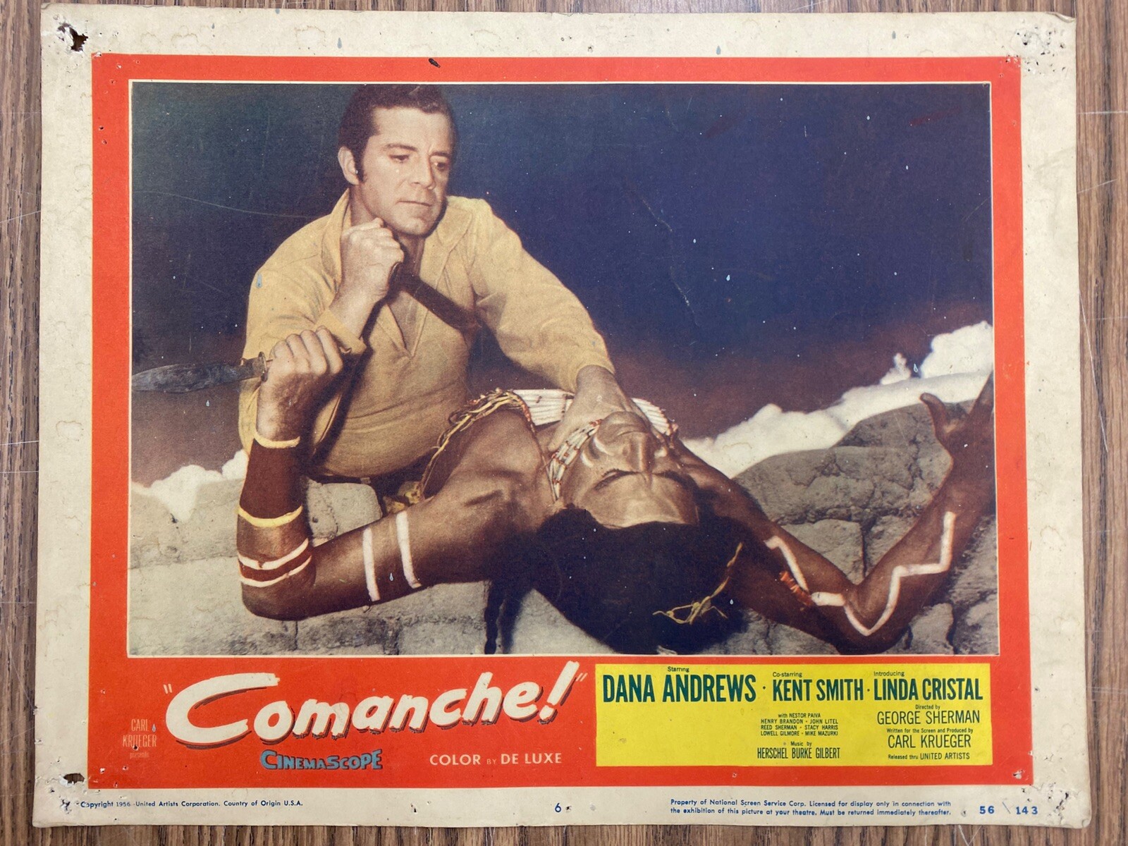 Set of (2) 1956 Vintage Comanche! Movie Posters Cards 4,6 Original Litho 11 x 14