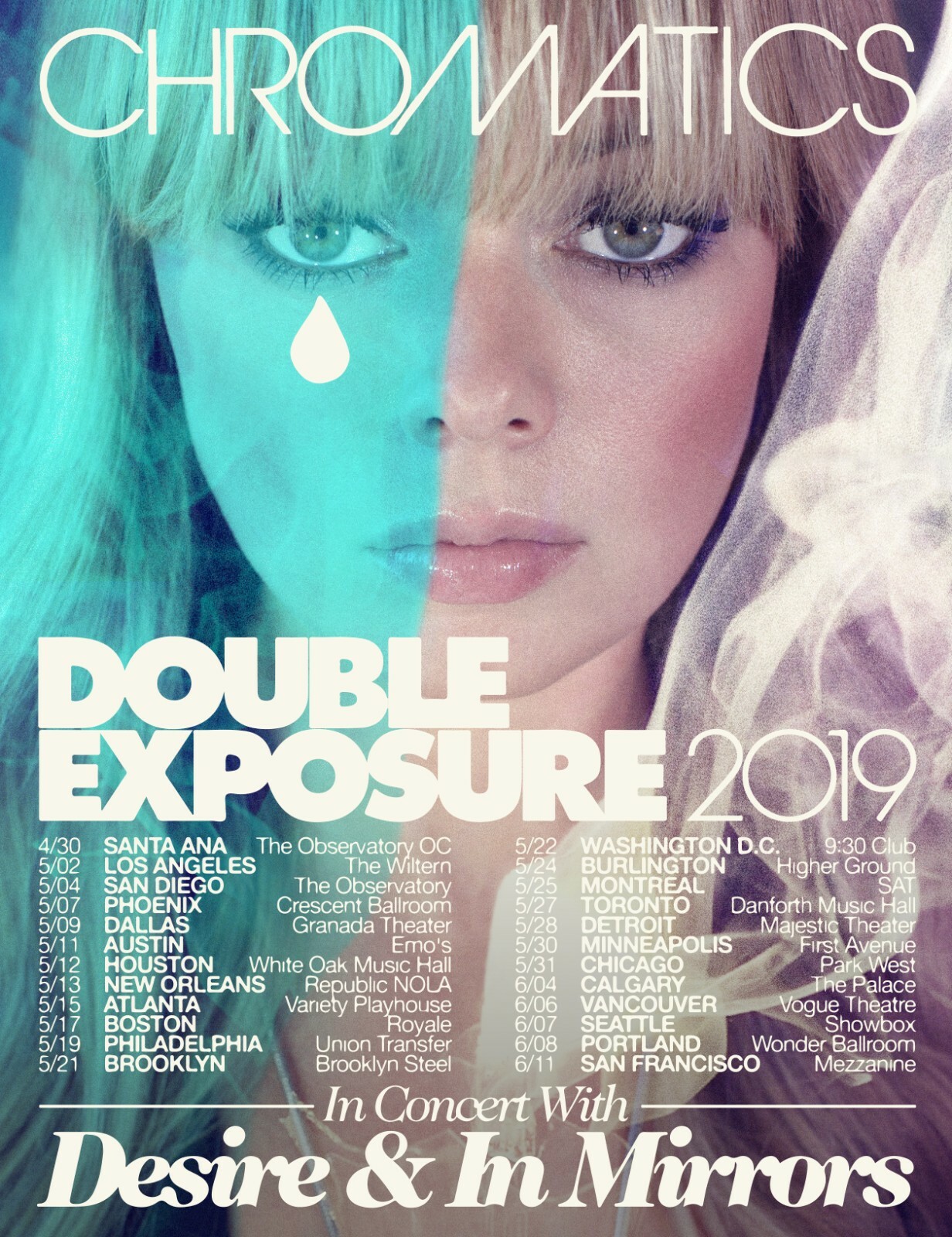 CHROMATICS/DESIRE & IN MIRRORS “DOUBLE EXPOSURE 2019” U.S./CANADA CONCERT POSTER