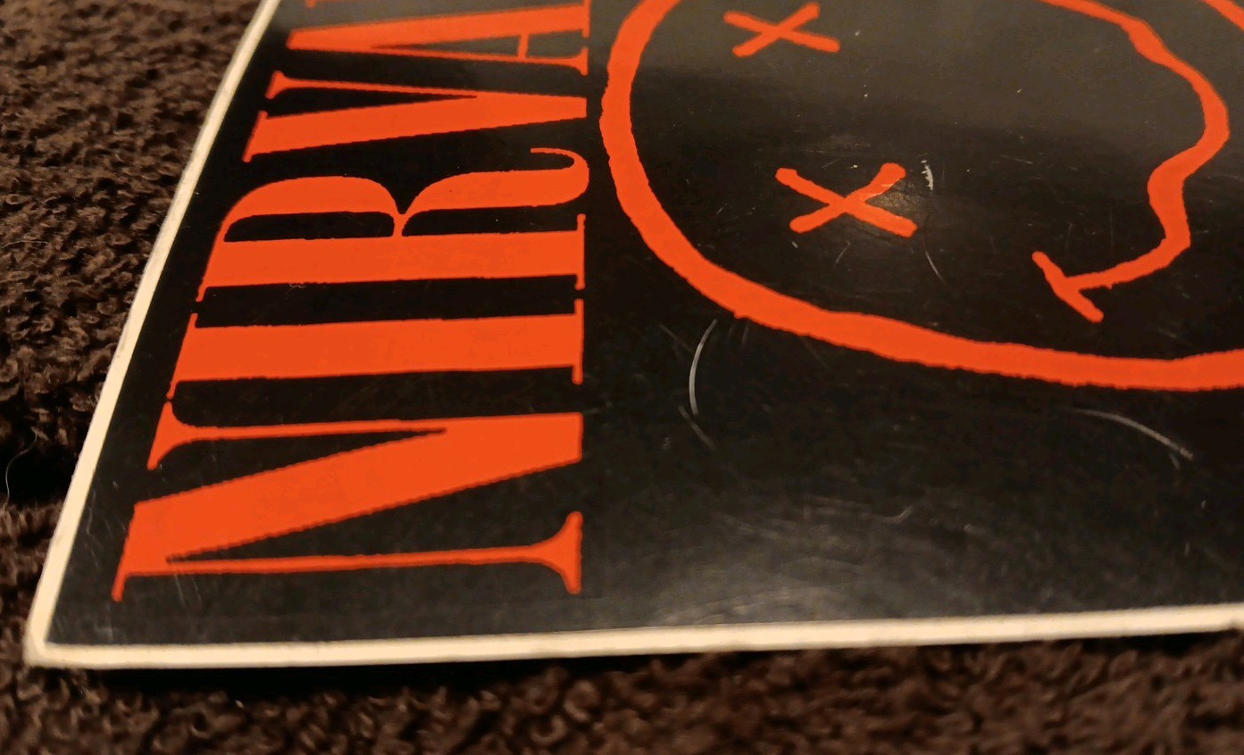 Early 1990s Vintage Nirvana Red Smiley Sticker .Fasson/fascal Brand 4×4″ Rare