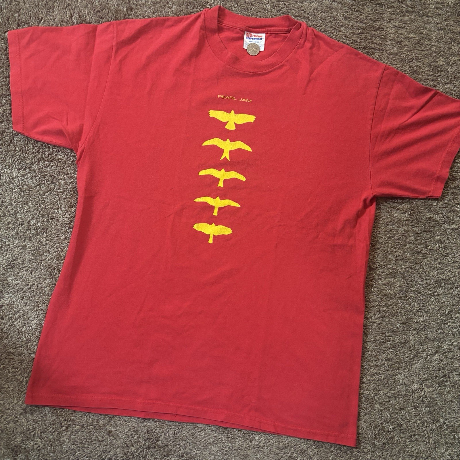 Pearl Jam Original Red Yellow Birds Graphic T-Shirt Adult L (42-44)
