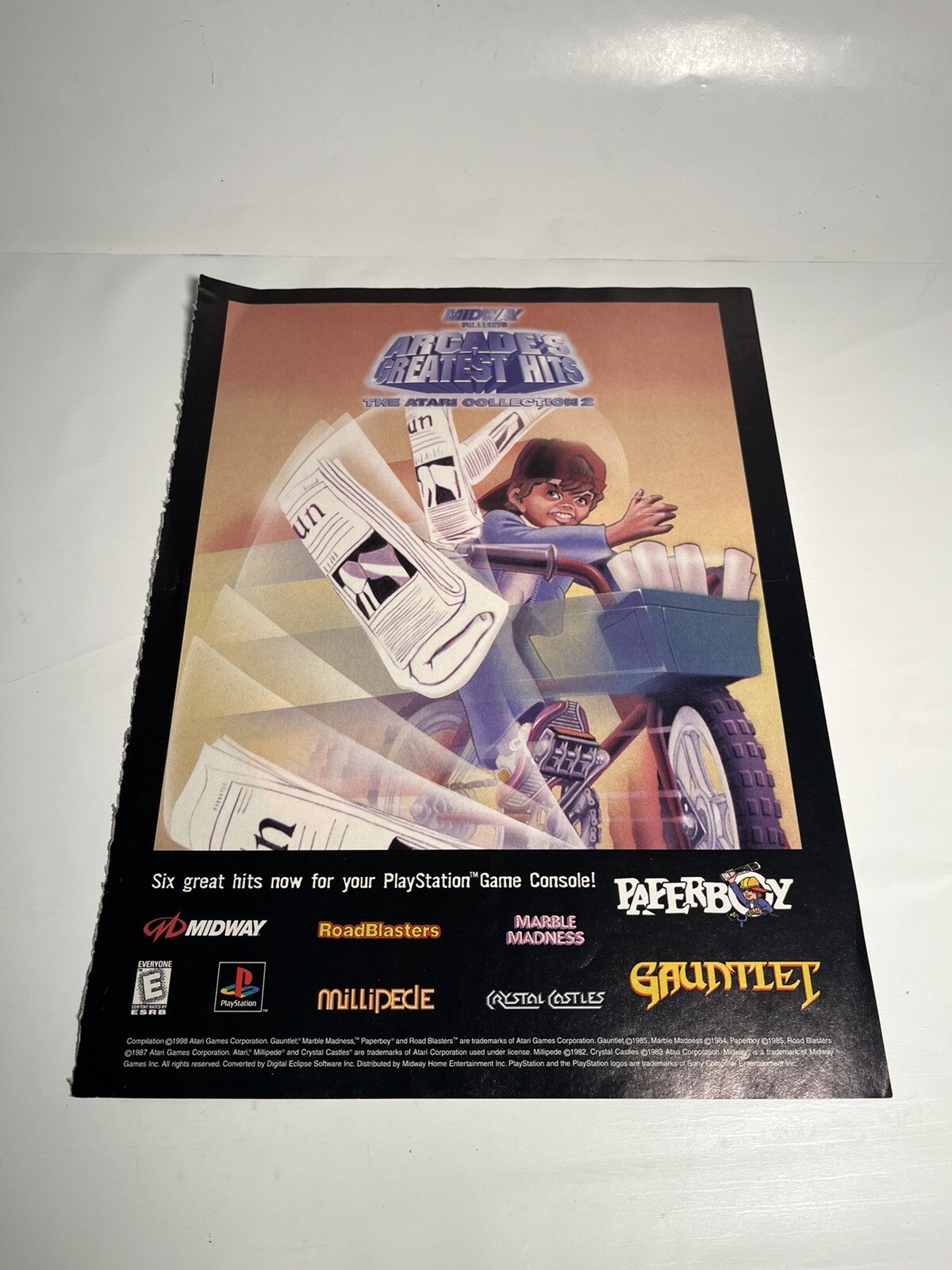 Vntg 1998 Paperboy Game Pro Magazine Ad PS Atari Arcade Greatest Hits NFL Blitz