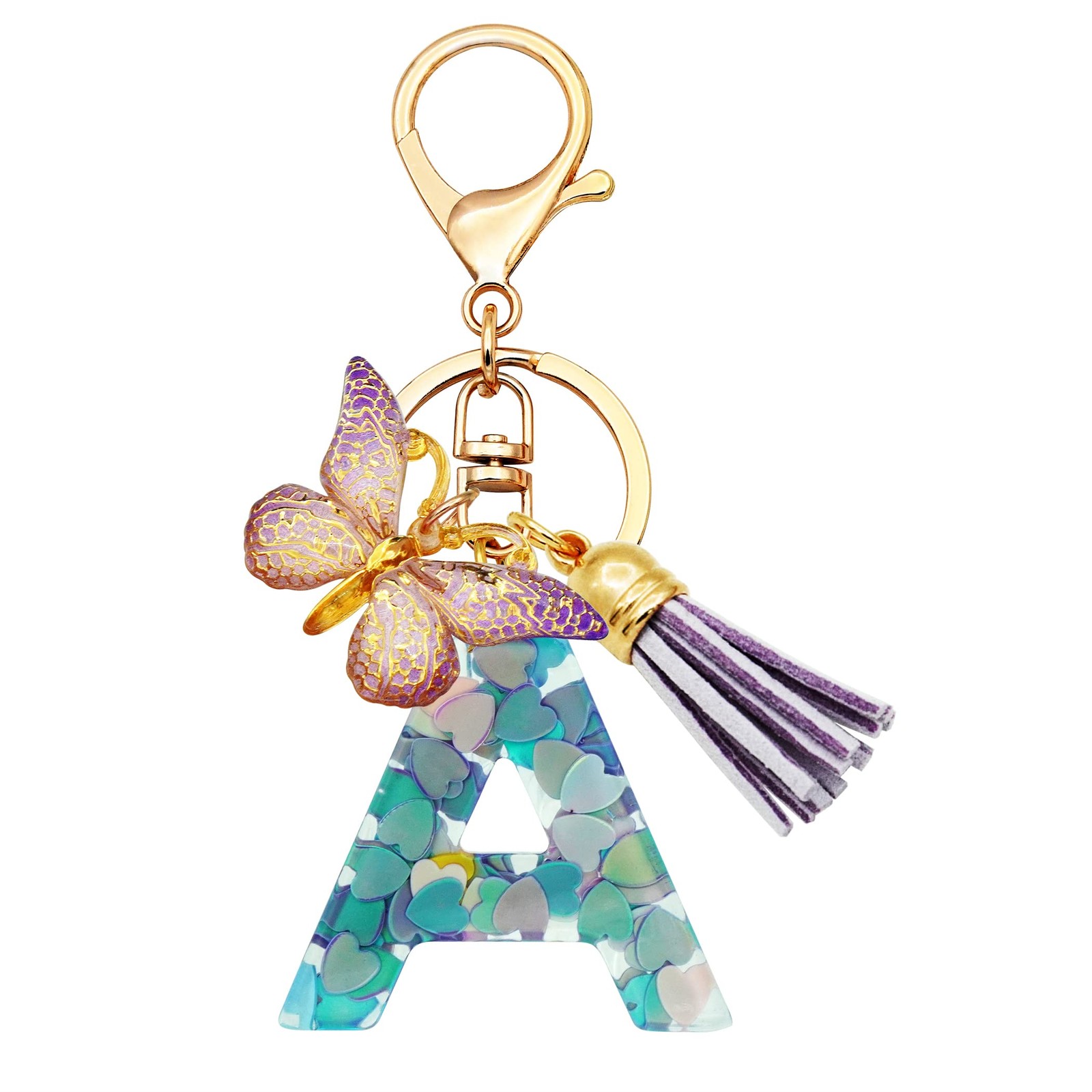 TTYY Initial Letter Keychains for Girls Women Pink Purple Green Cute Butterfly H