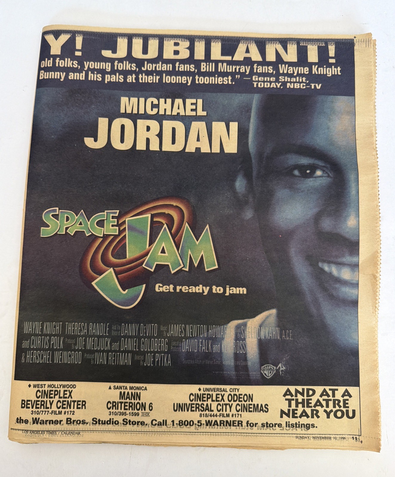 1996 Space Jam Vintage Newspaper Movie Ad Michael Jordan Bugs Bunny Warner Bros