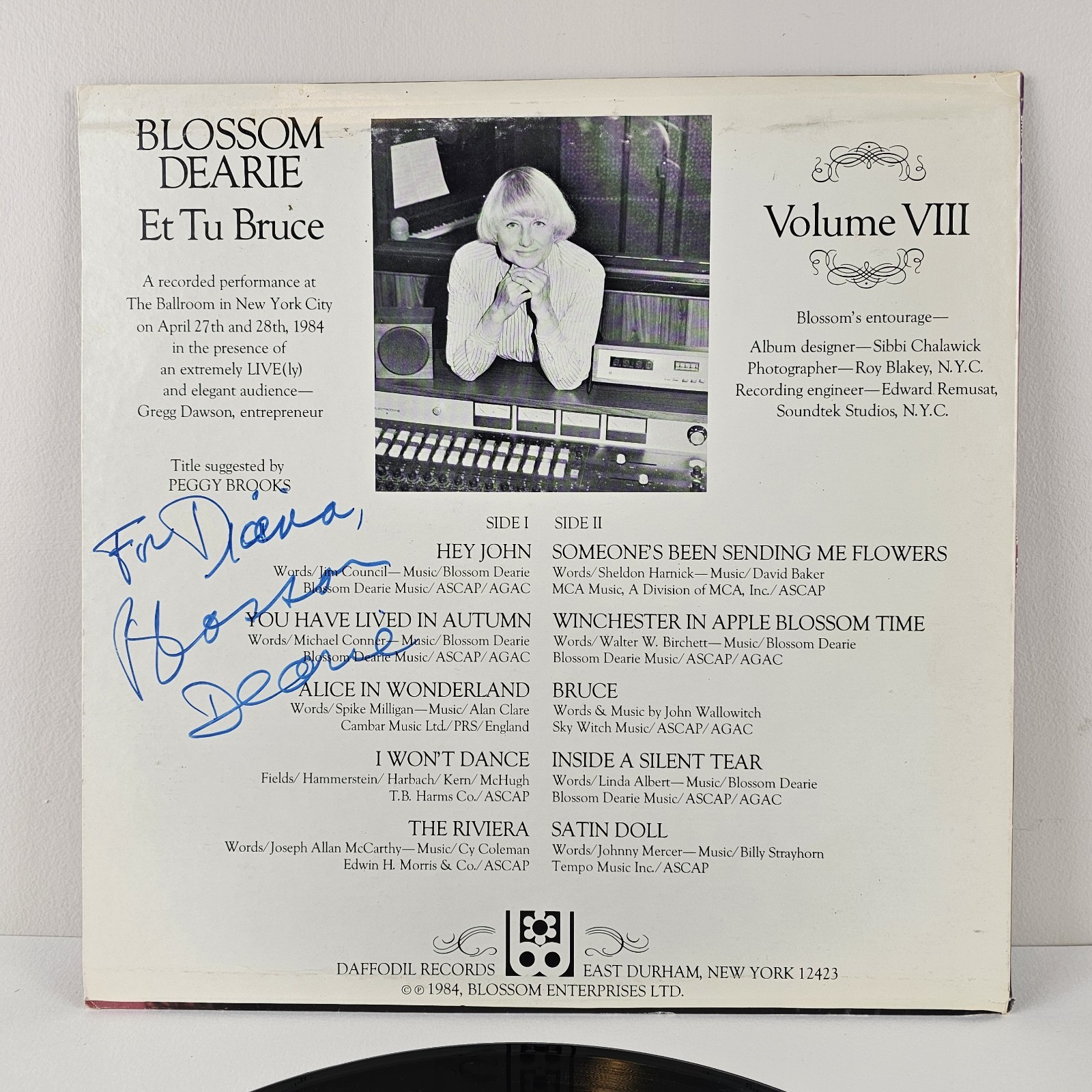 VINYL – Signed Autographed Blossom Dearie Record Album Et Tu Bruce Vintage 33rpm