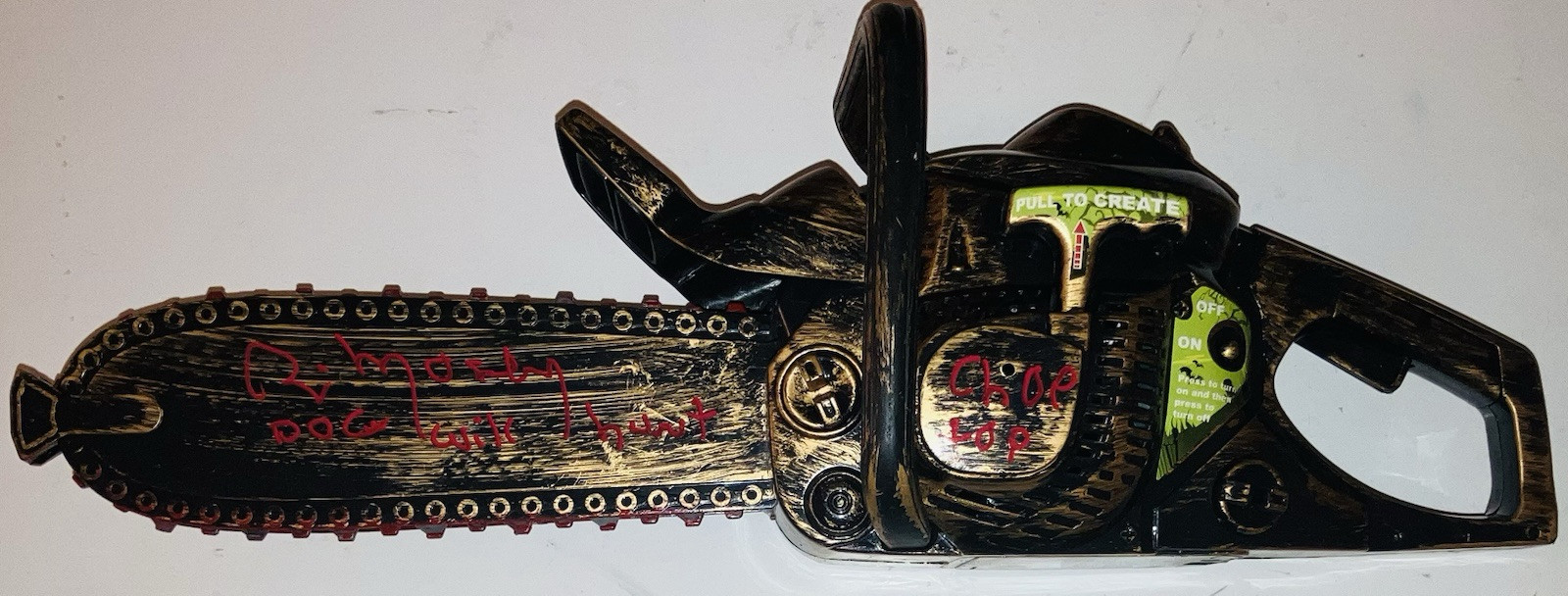 BILL MOSELEY SIGNED AUTOGRAPHED CHAINSAW PROP TOY CHOP TOP INSC EXACT PROOF RARE