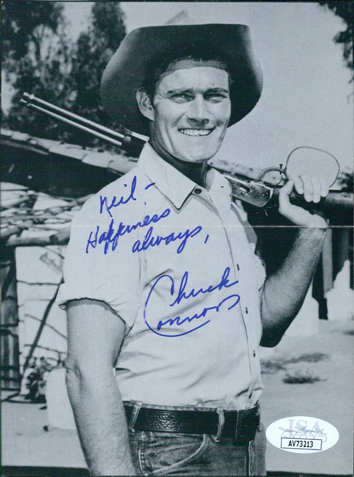 Chuck Connors Actor Signed 4.75×6.5 Cut Page Photo JSA Authenticated