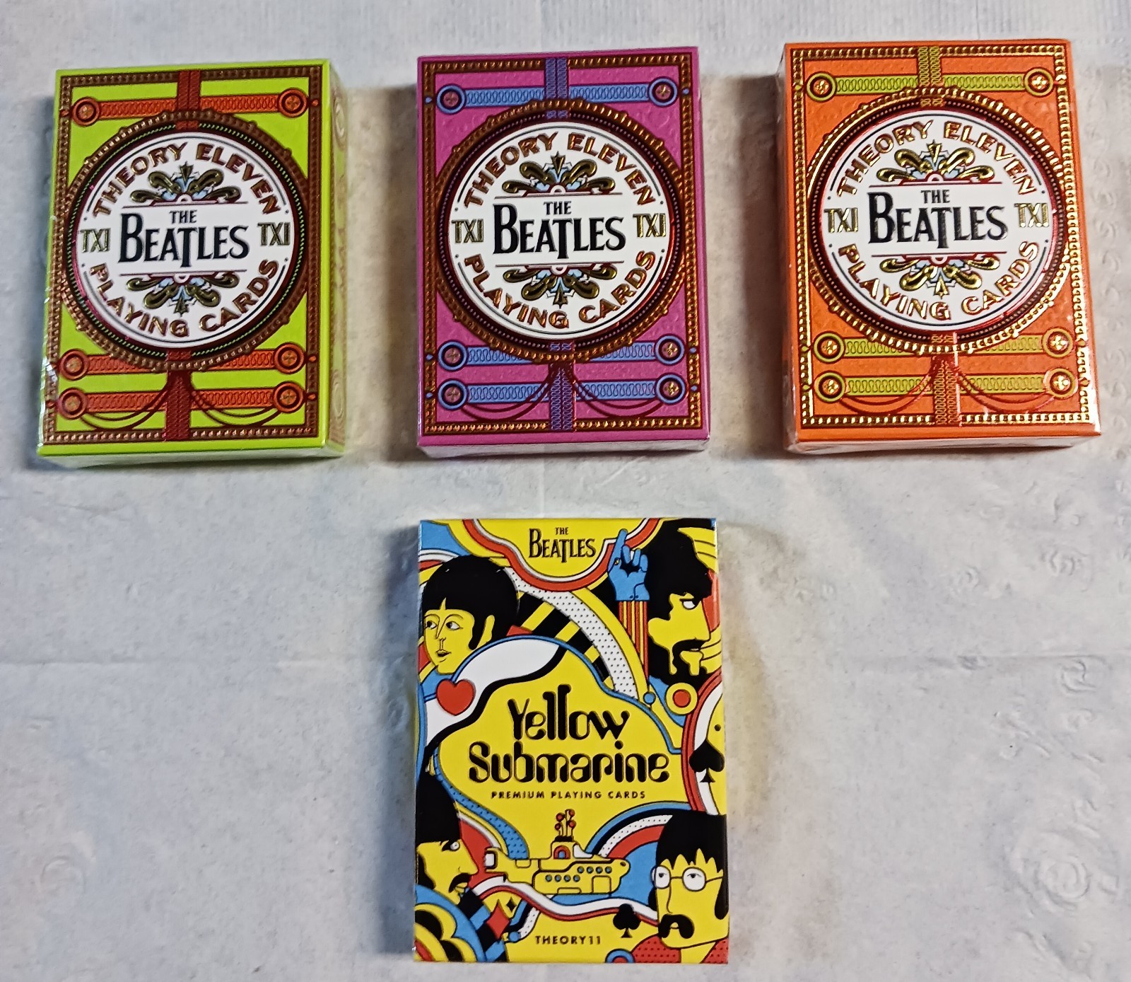 LOT OF 4 DIFFERENT COLOR DECKS OF THEORY ELEVEN “BEATLES” PLAYING CARDS.MINT F/S