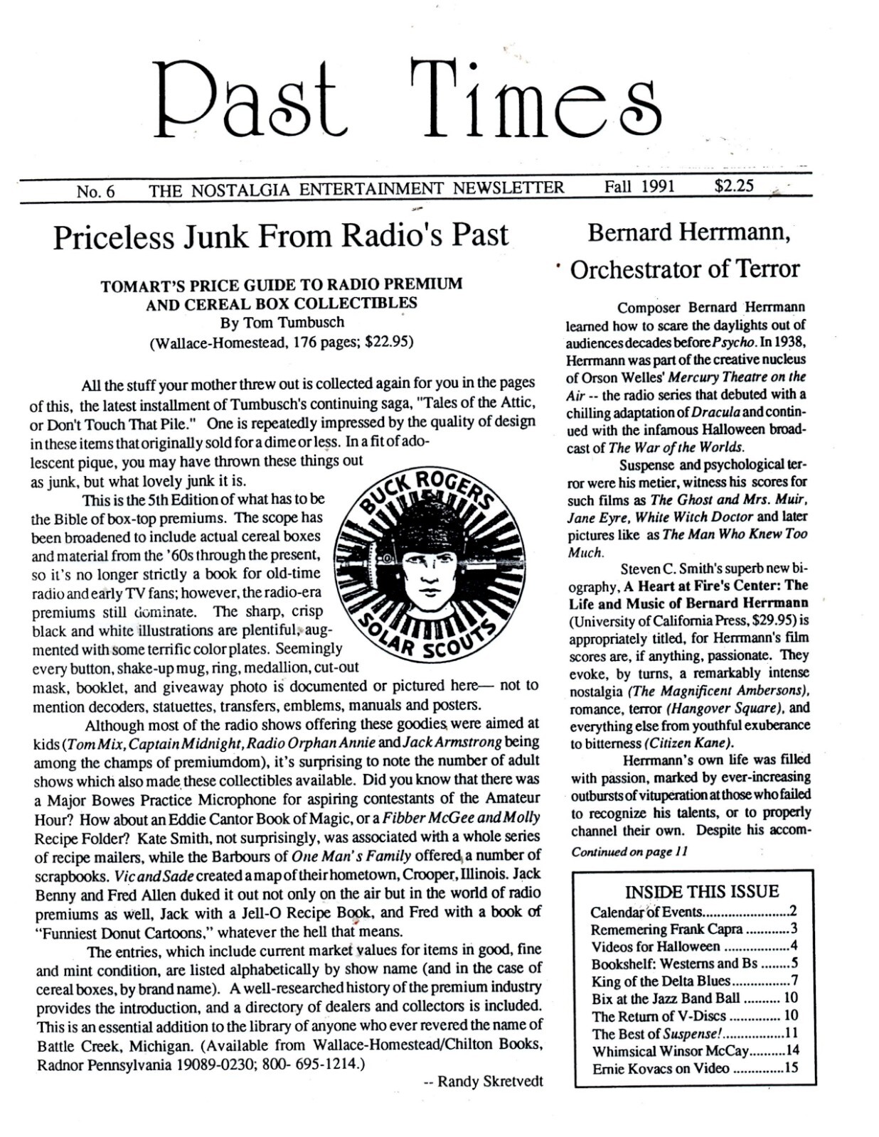 Magazine – Past Times Nostalgia Entertainment Newsletter #06 Fall 1991