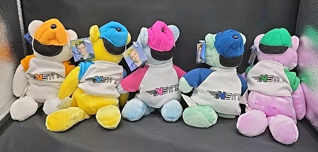 RARE N’SYNC Plush Bears NWT Popstar Bean Bags LE 2000 Zeeks Complete 5pc Set