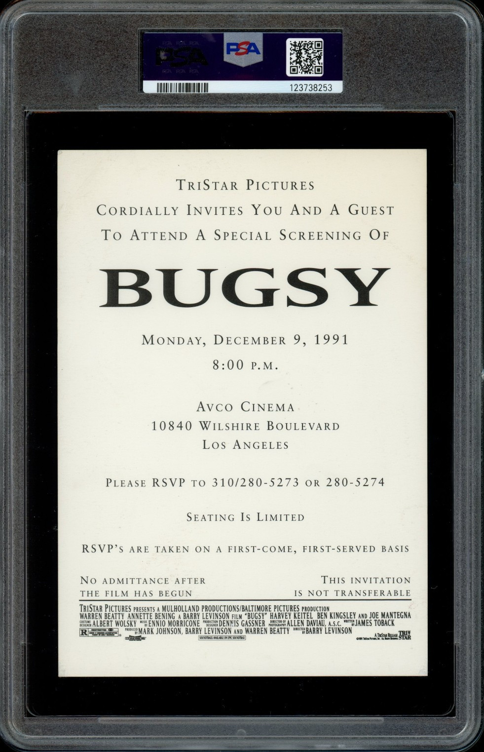 BUGSY / 1991 Advance Screening Movie Ticket, Warren Beatty gangster film, PSA 3