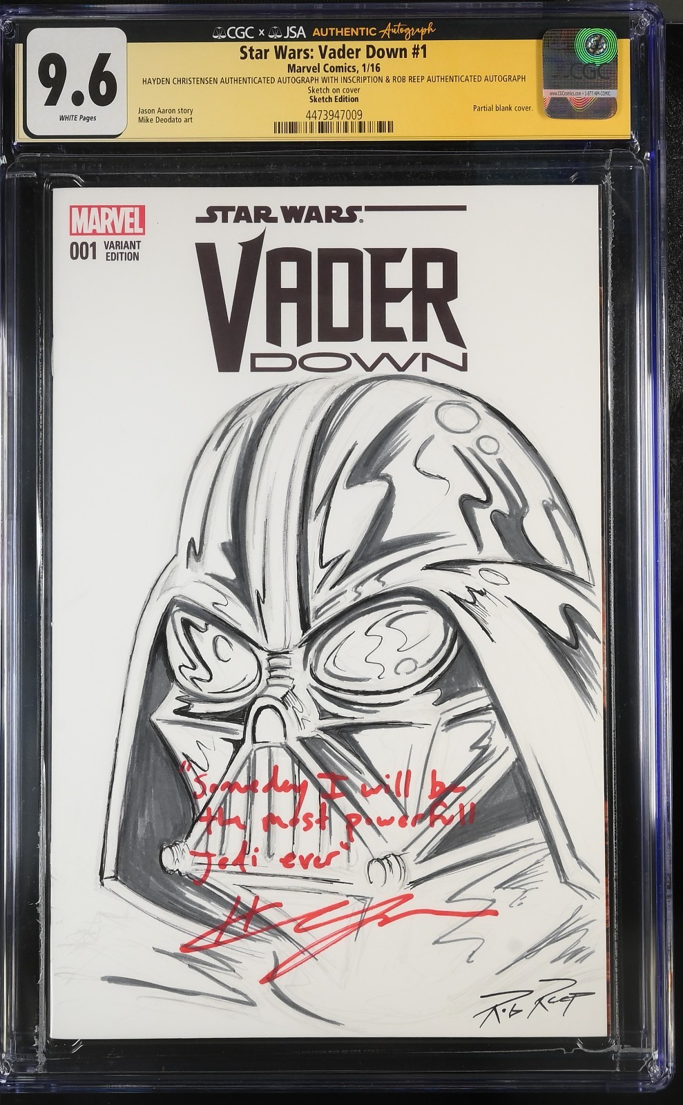 Hayden Christensen Signed Darth Vader Star Wars Comic, Sketch 1/16. JSA CGC 9.6