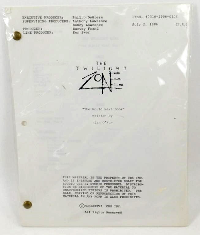 1986 Twilight Zone Script The World Next Door Original CBS Production Rare