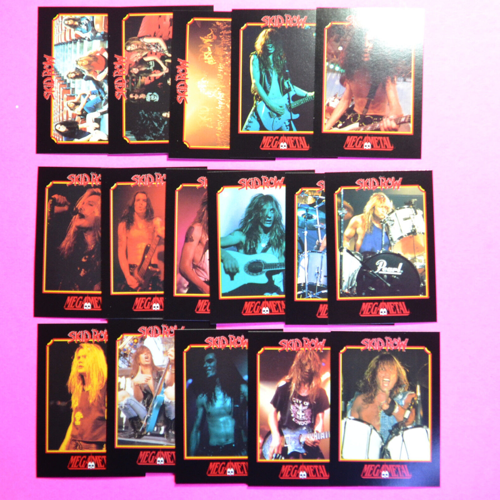 1991 Mega Metal trading cards, SKID ROW LOT 17 Full band SET, Sebastian Bach RC