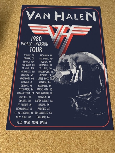 Van Halen 1980 World Invasion Tour Dates Cardstock Concert Poster 12″ x 18″