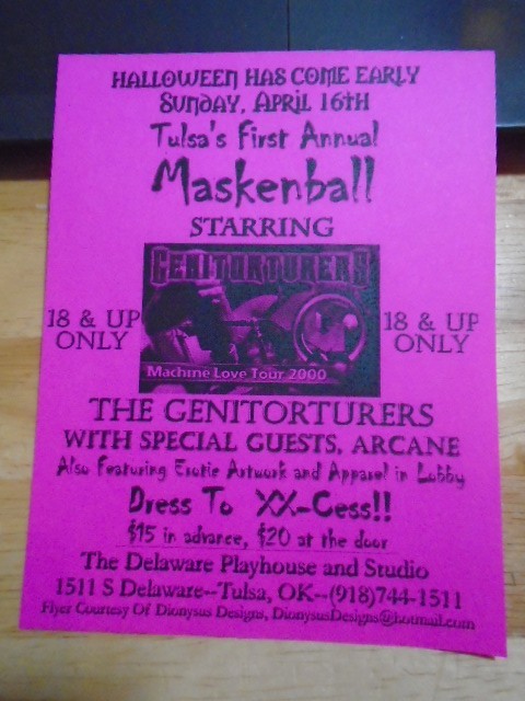 RARE Genitorturers Arcane 2000 CONCERT FLYER industrial MASKENBALL morbid angel