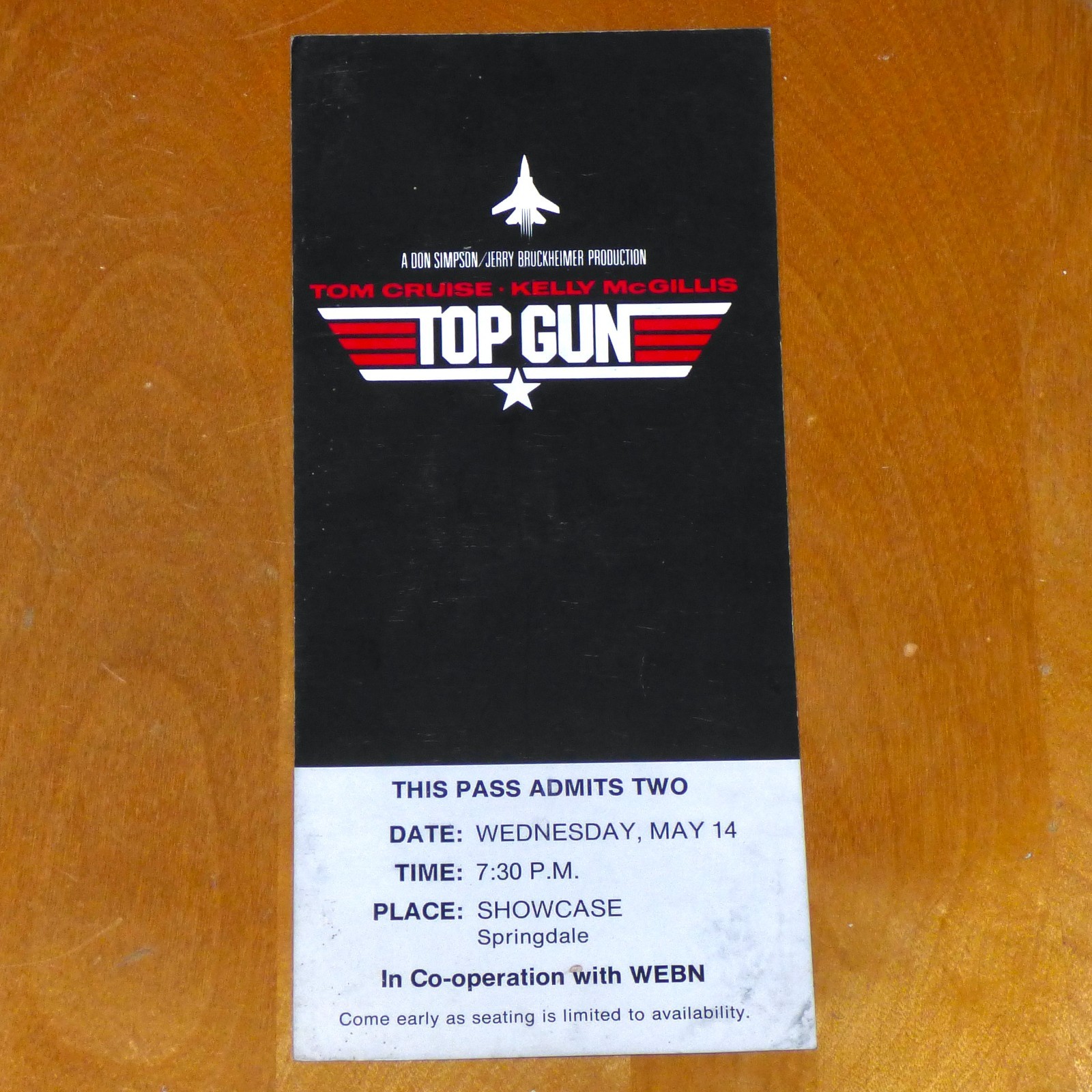 TOP GUN 1986 ORIGINAL ADVANCE SCREENING MOVIE TICKET TOM CRUISE VAL KILMER