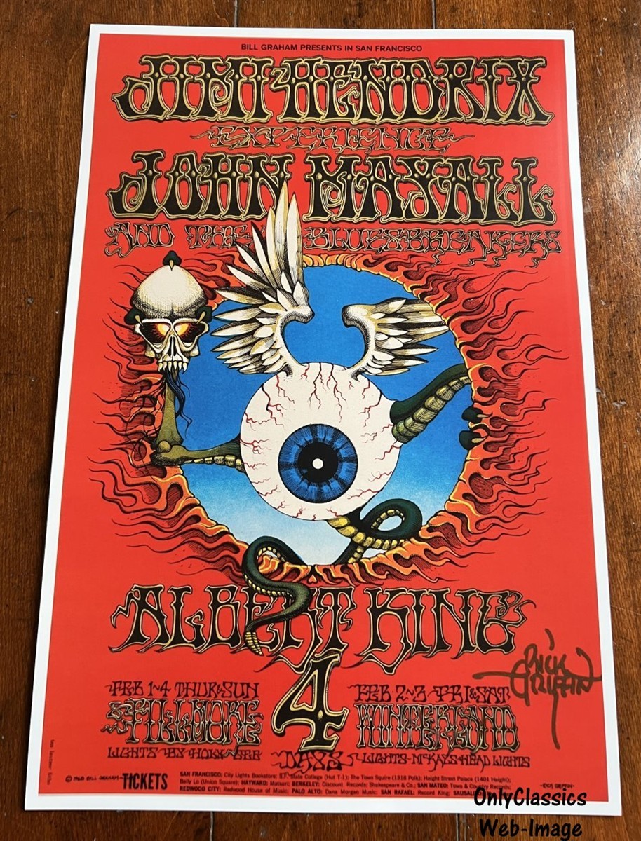 1968 Jimi Hendrix Experience Flying Eyeball 12×18 Concert Poster San Francisco
