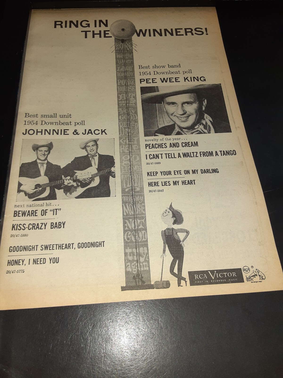 Pee Wee King And Johnnie and Jack Rare Original Promo Poster Ad Framed!