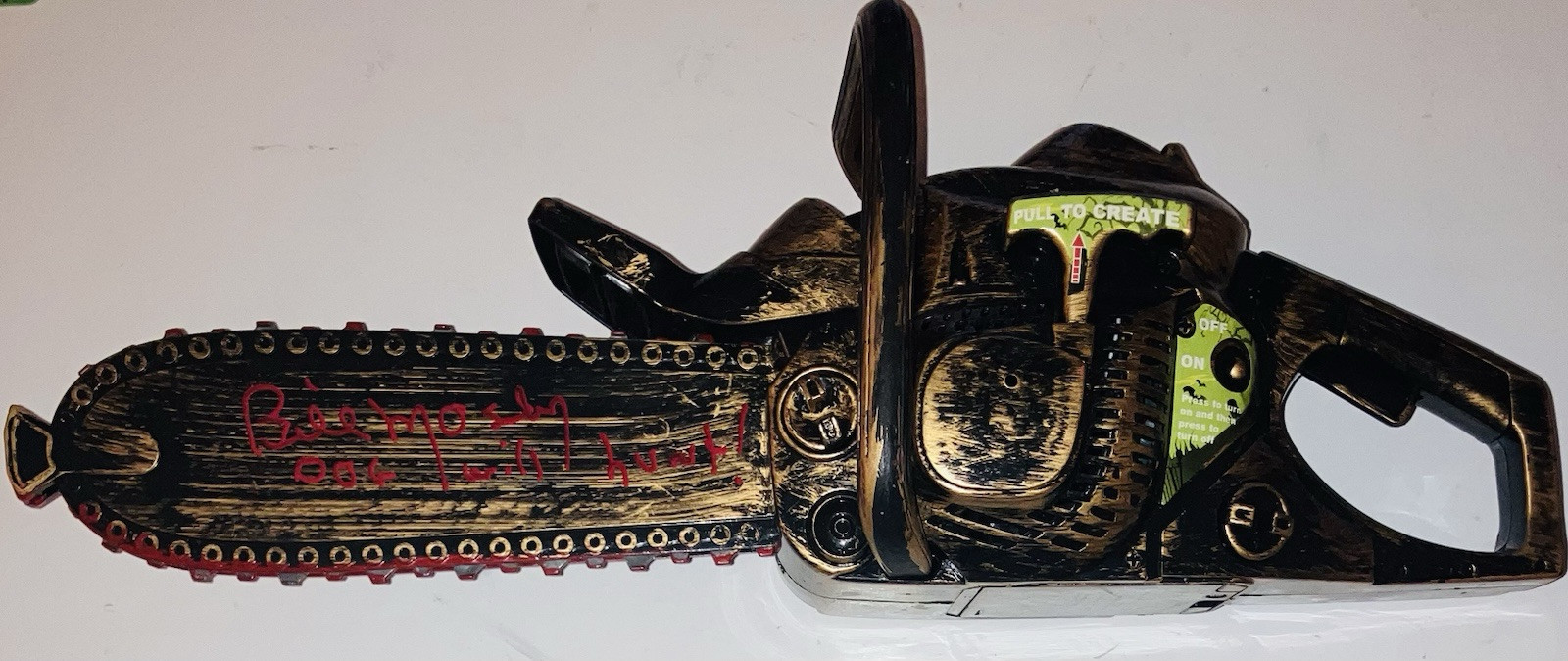 BILL MOSELEY SIGNED AUTOGRAPHED CHAINSAW PROP TOY CHOP TOP INSC EXACT PROOF RARE