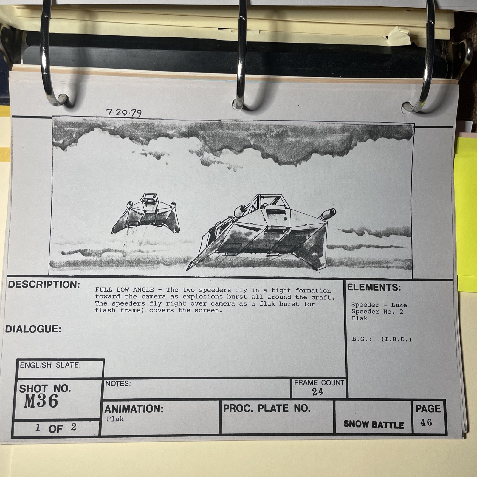 Star wars storyboards Empire Strikes Back movie props HOTH SNOWSPEEDER art X1