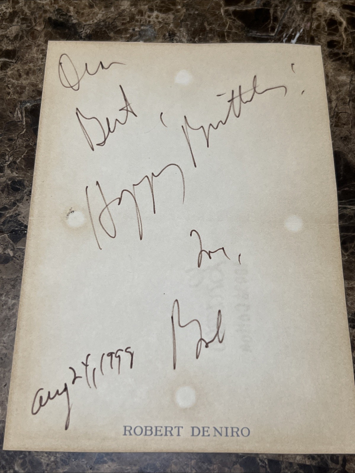Robert DeNiro Signed Letter Stationery Letterhead – Bert Padell “Happy Birthday”