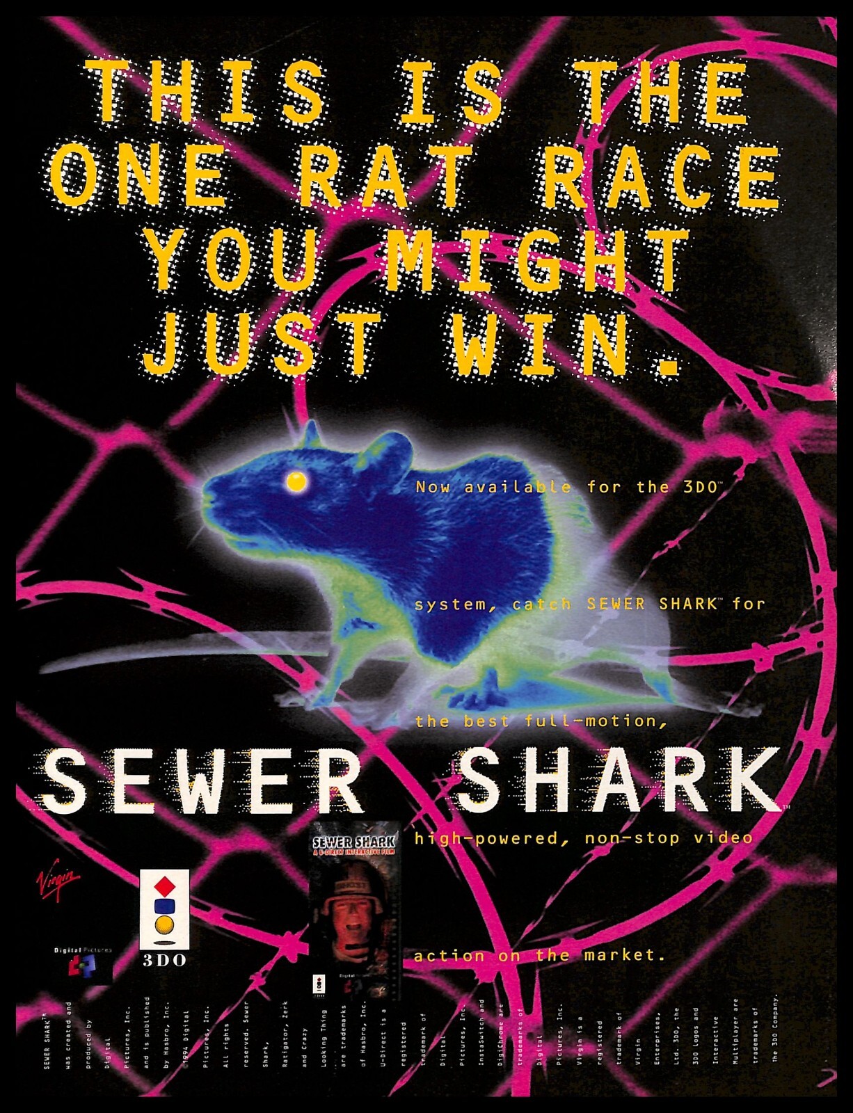 1994 Sewer Shark Retro Video Game PRINT AD 3DO Digital Pictures