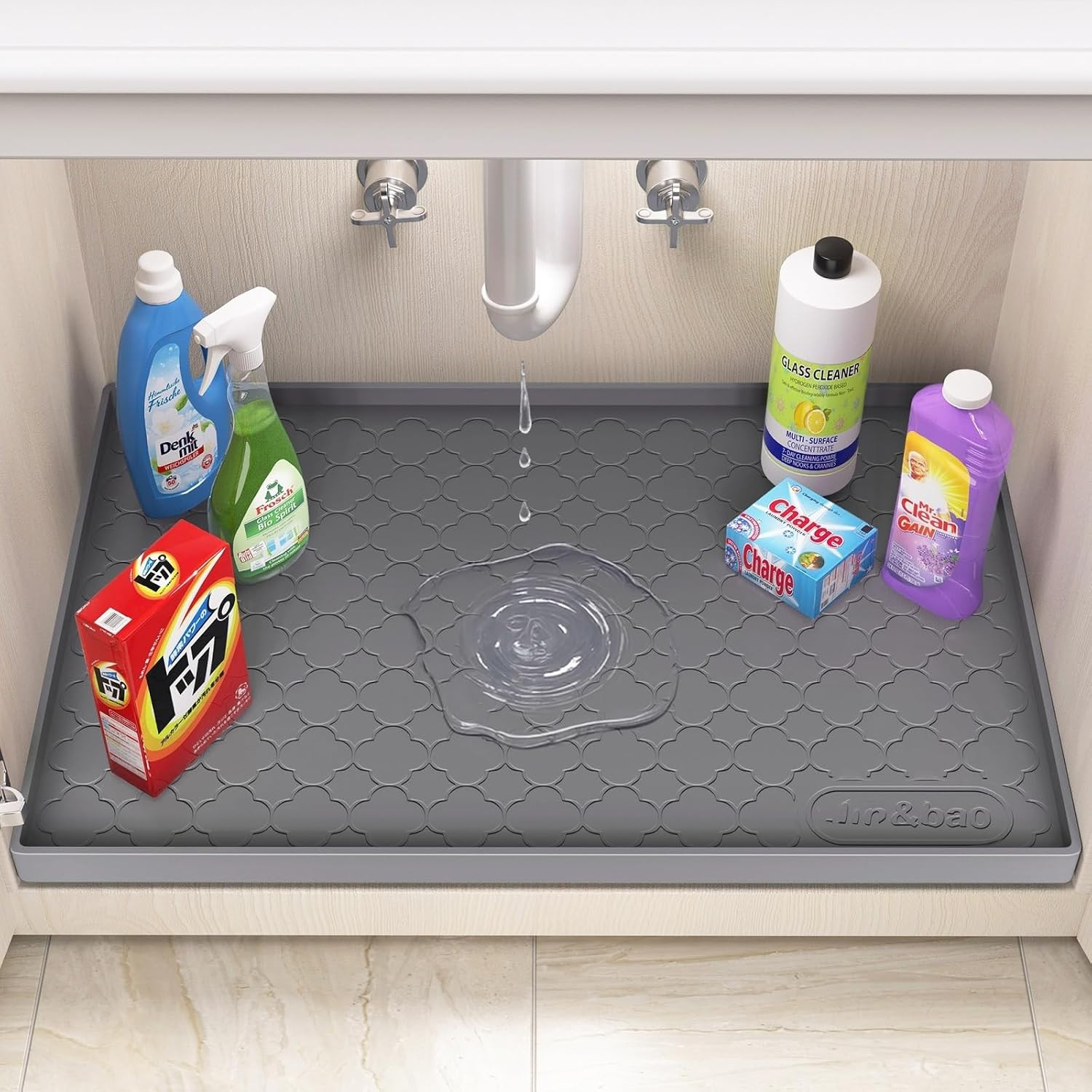 under Sink Mat 34″ X 22″ Waterproof Silicone Cabinet Kitchen Liner |