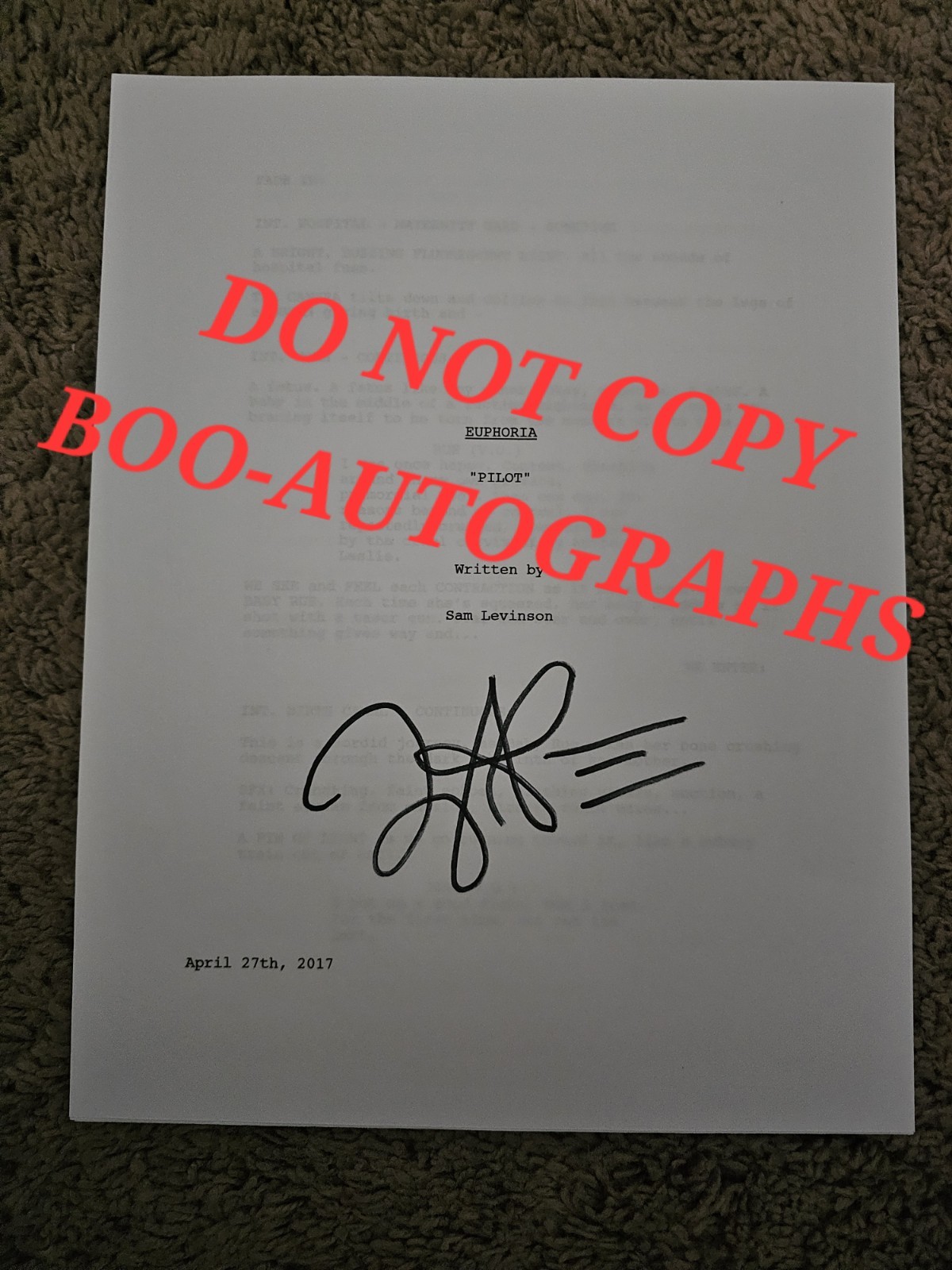 Zendaya SIGNED Euphoria Pilot Script – Zendaya Autograph – Euphoria Script