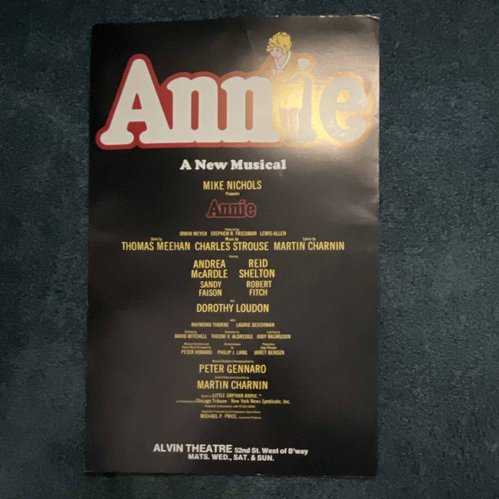 Annie A New Musical Broadway Alvin Theatre Window Card Poster Original