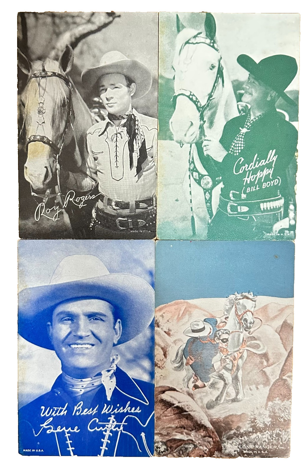 1940s Cowboy Arcade Card Lot of 4 Gene Autrey Roy Rogers Hopalong Cassidy