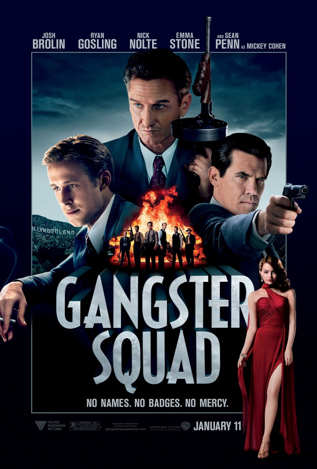 Gangster Squad movie poster print a : Emma Stone, Ryan Gosling : 11 x 17 inches
