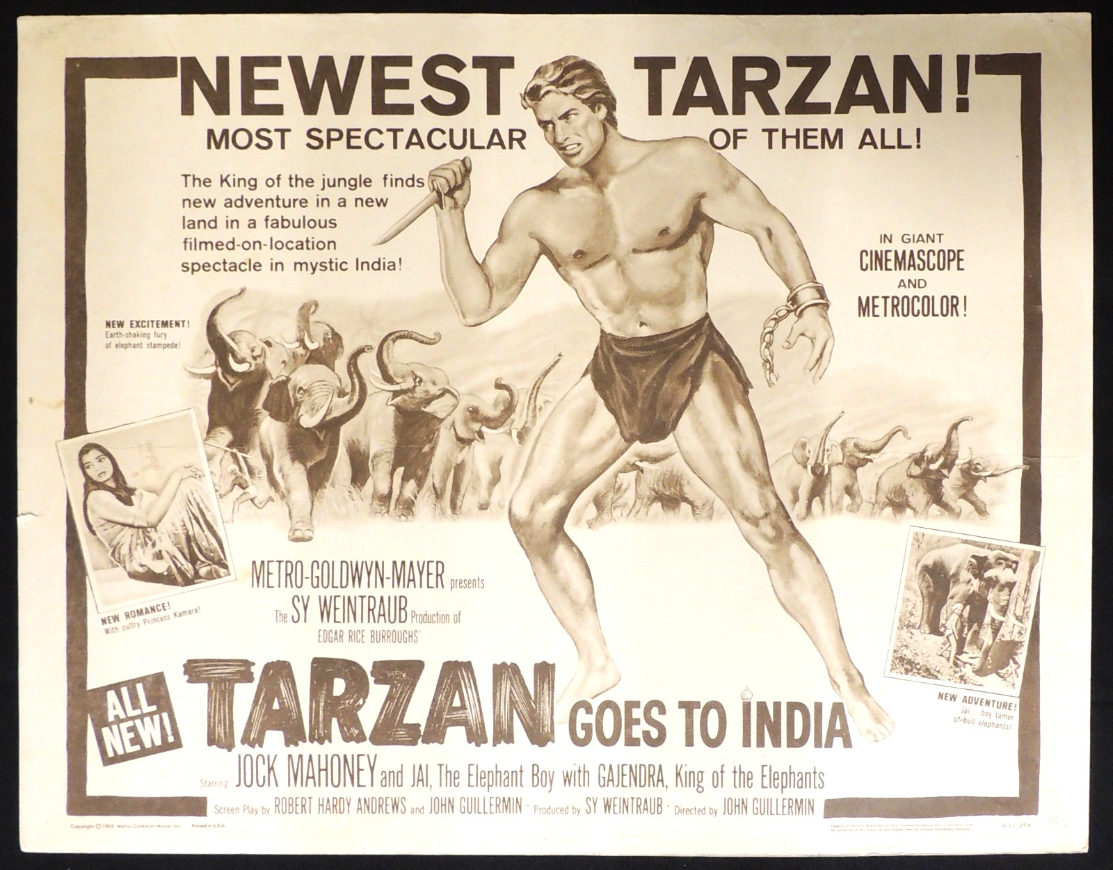Vintage Tarzan Goes to India Half Sheet Movie Poster 22″ x 28″ Jock Mahoney 1962