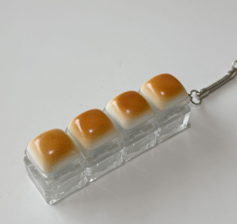 Bread Toast 4 Button Keyring Fidget Clicker Keychain Korea Toy