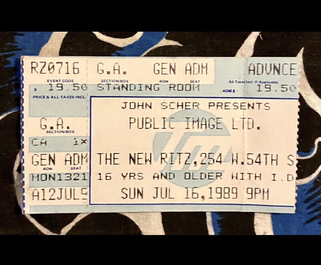 PUBLIC IMAGE LIMITED – PIL – RITZ – JULY 16, 1989 – MONSTERS OF ALTERNATIVE ROCK