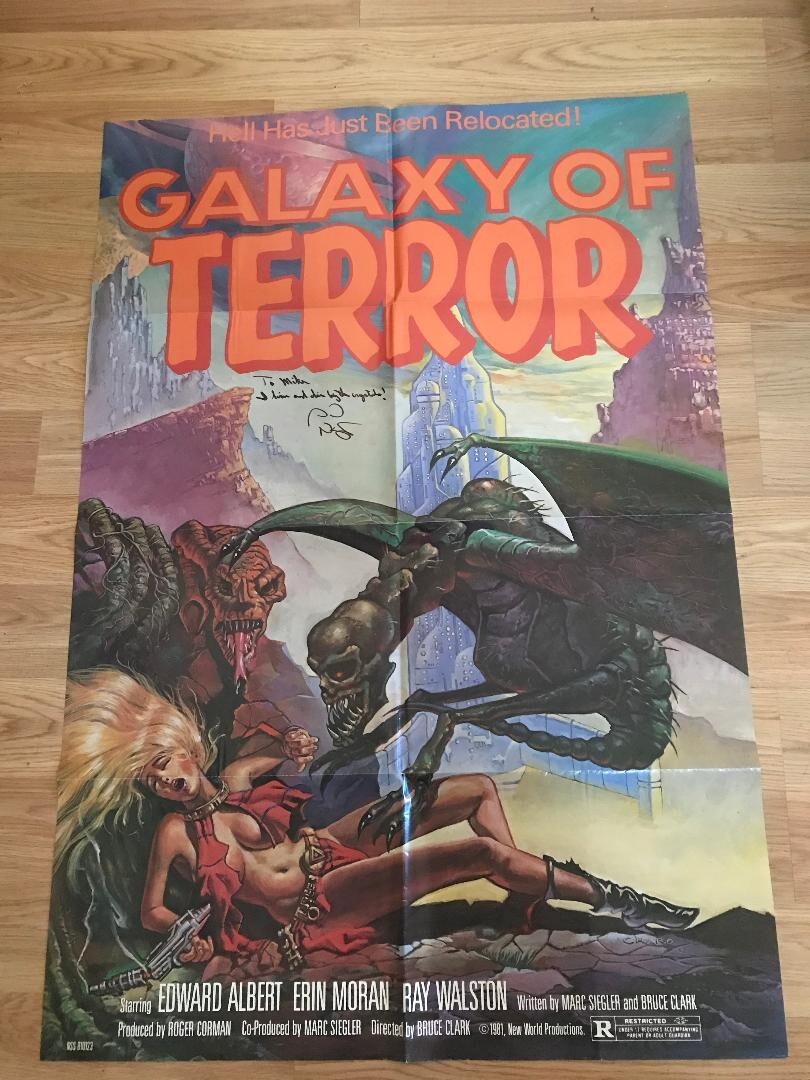 Classic Galaxy Of Terror Movie Poster Signed By Sid Haig With Line From The Film