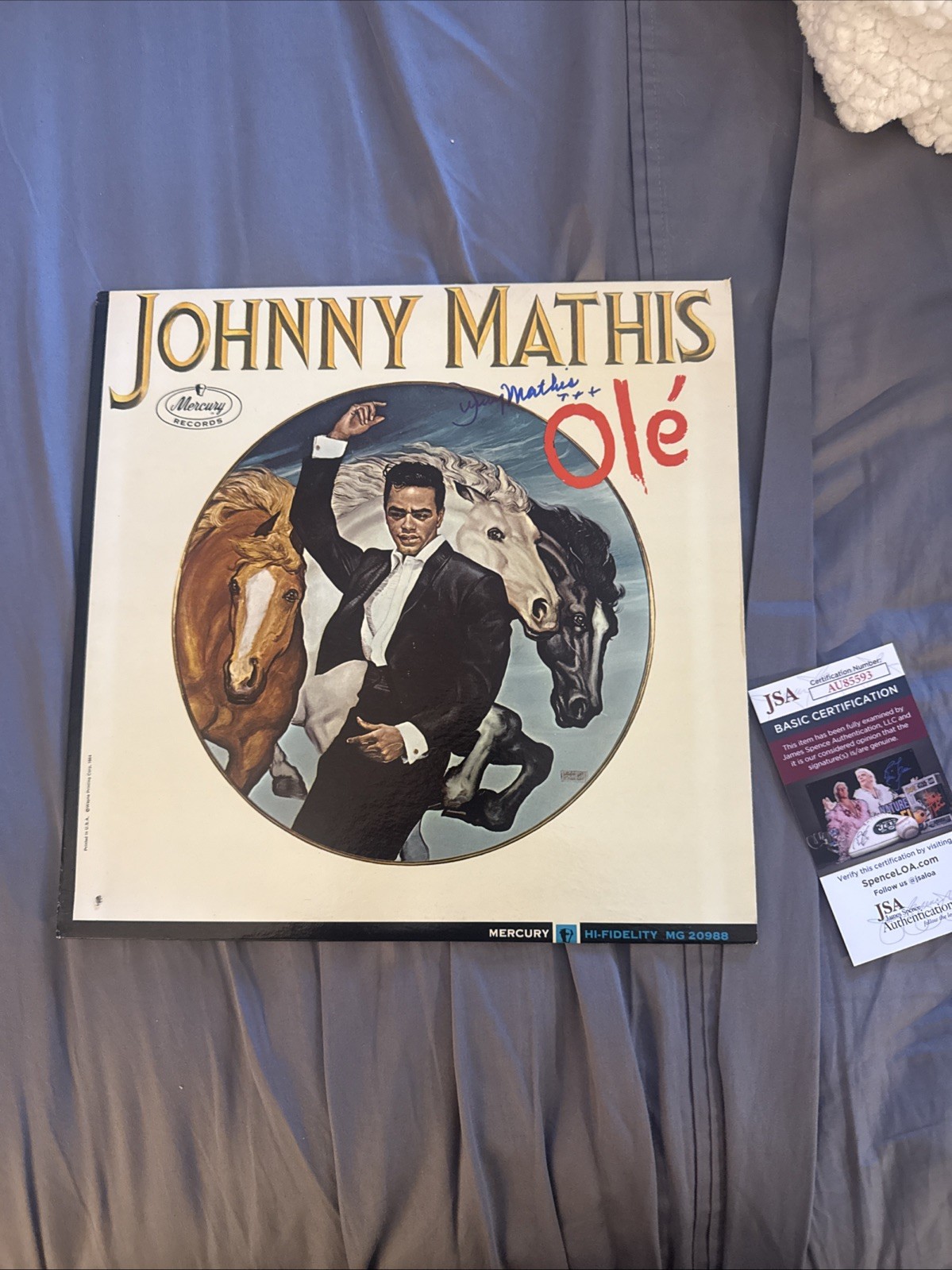 JOHNNY MATHIS SINGER SIGNED AUTOGRAPHED OLE VINYL RECORD JSA Certified