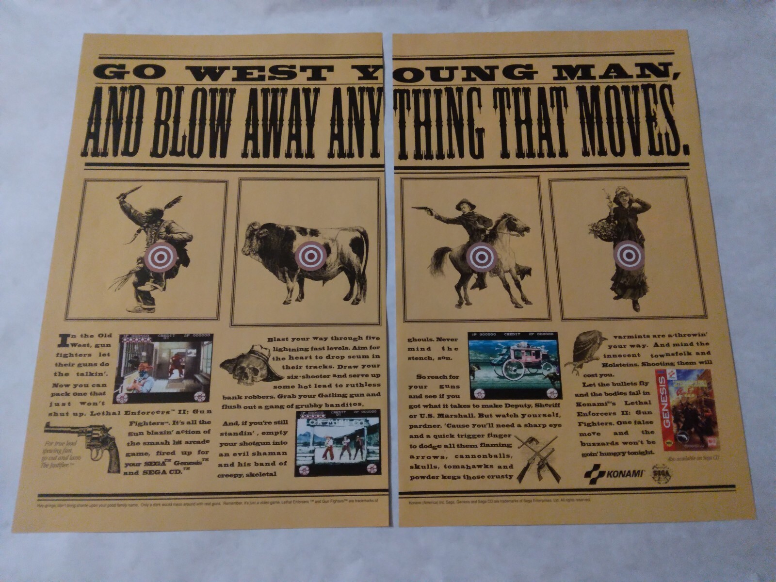 1994 Video Game Print Ad LETHAL ENFORCERS II GUN FIGHTERS 10X13 SEGA GENESIS