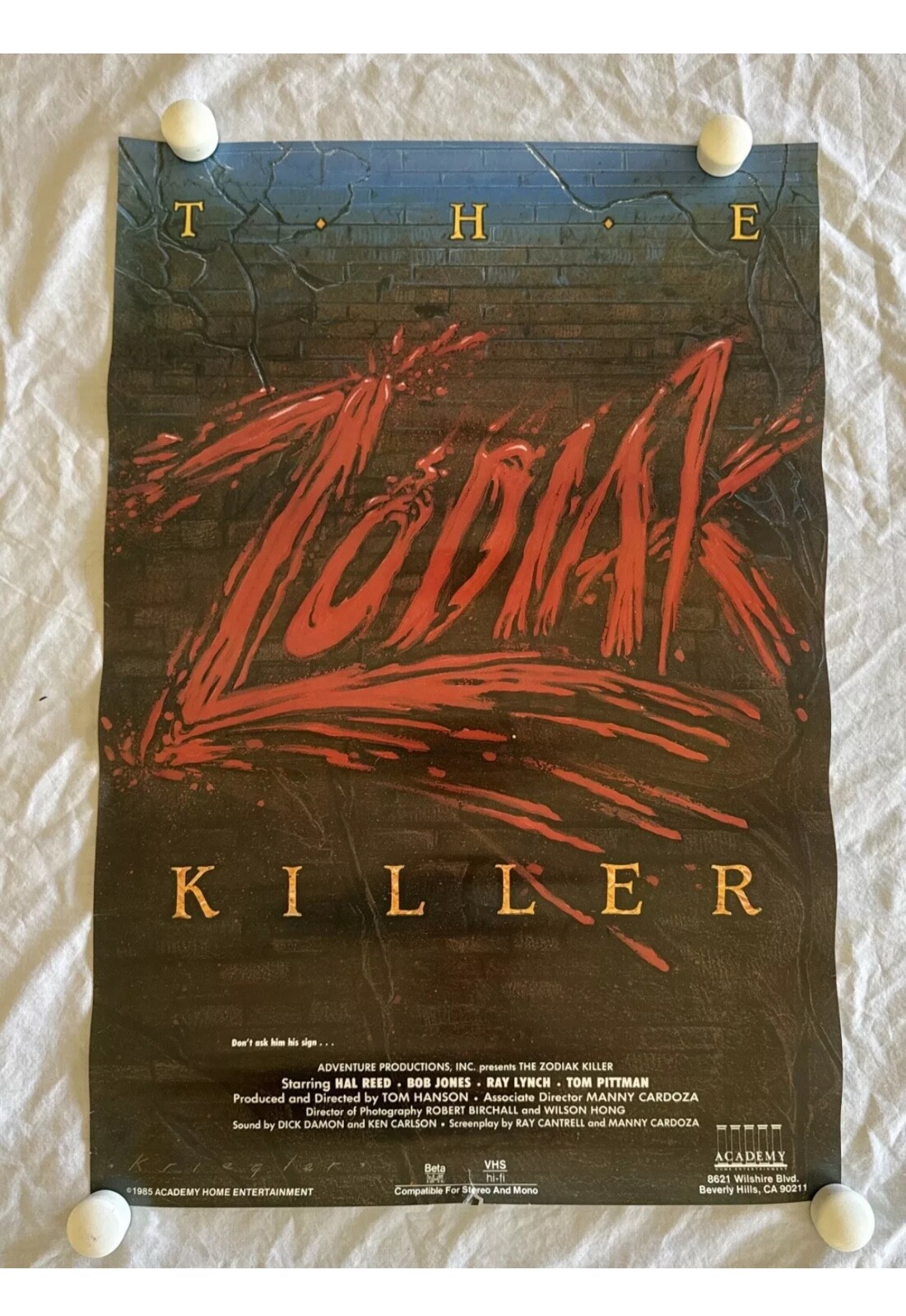 The Zodiak Killer 1985 Movie VHS Promo Poster Rolled 16” X 23.5” RARE
