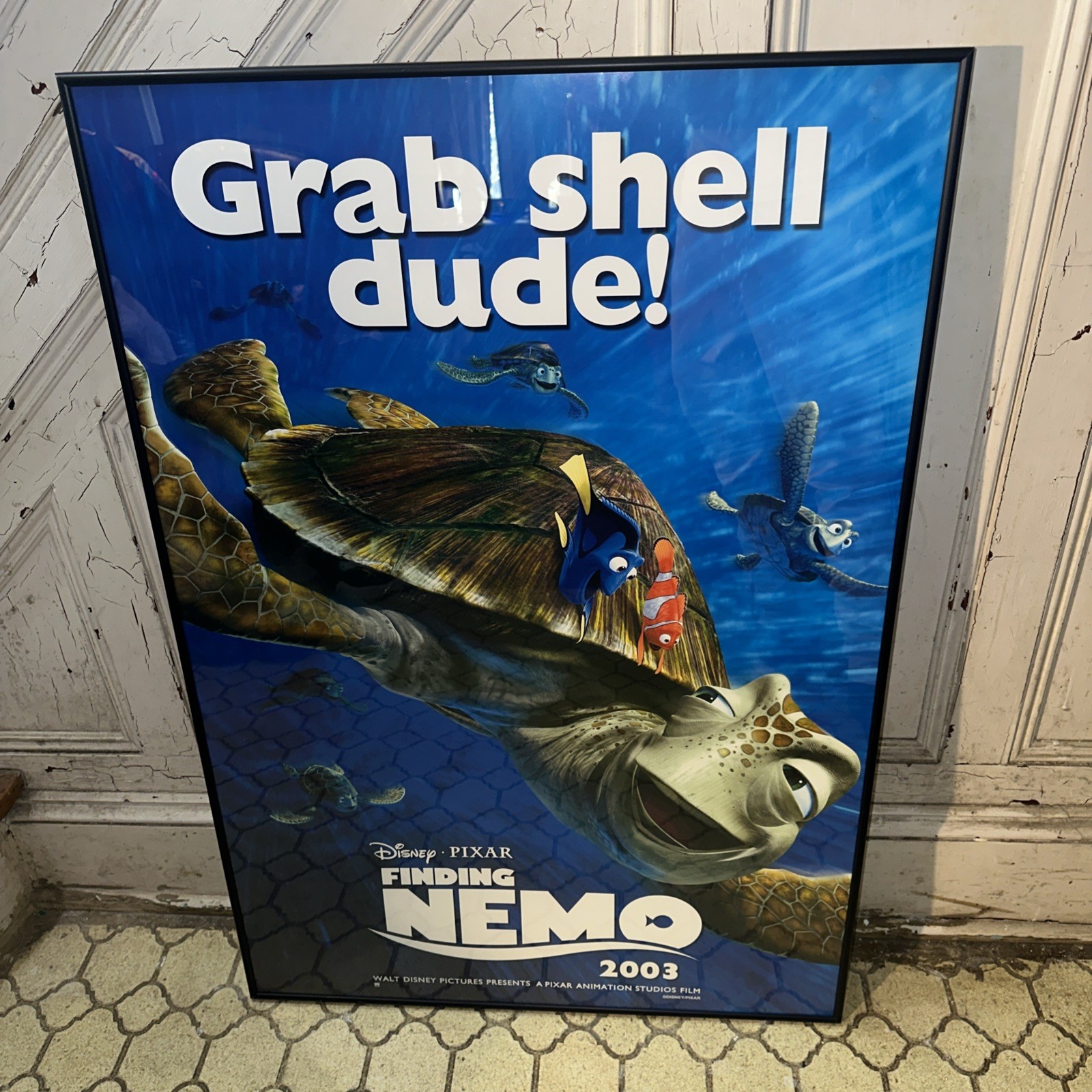 FINDING NEMO MOVIE POSTER Grab Shell Dude ORIGINAL RARE FRAMED 27×40 DISNEY