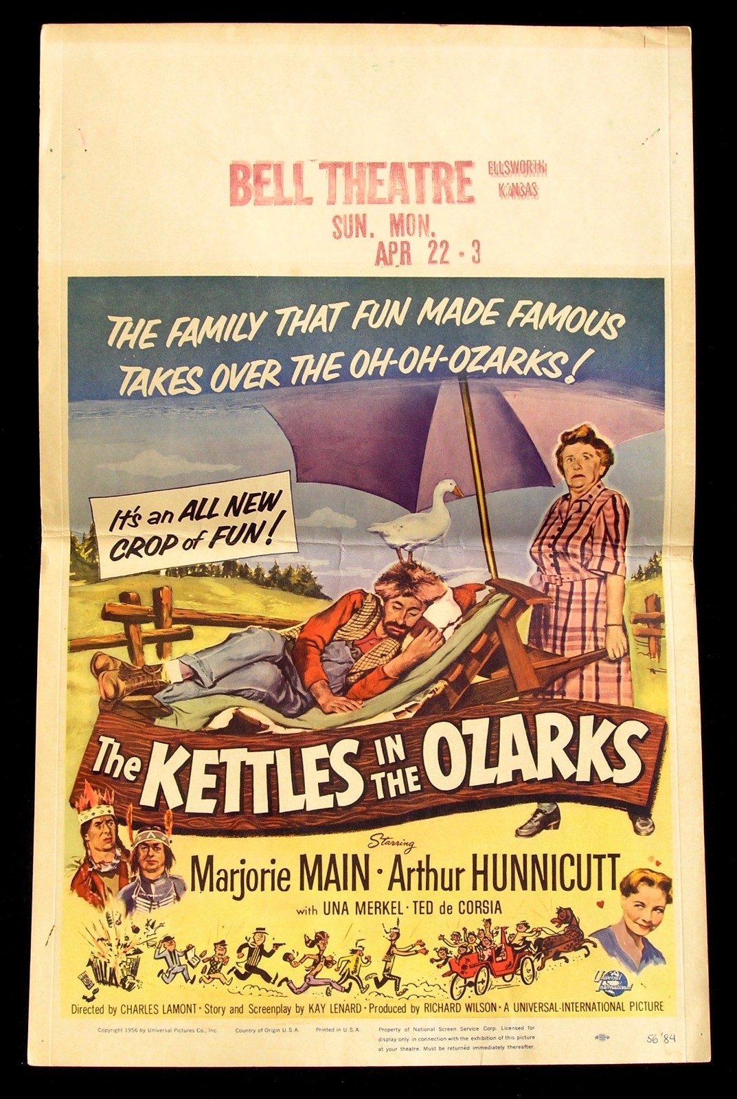 Vintage 1956 The Kettles In the Ozarks 14 x 22 Movie Poster Marjorie Main